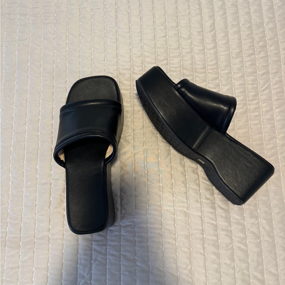 Chunky black heel sandals